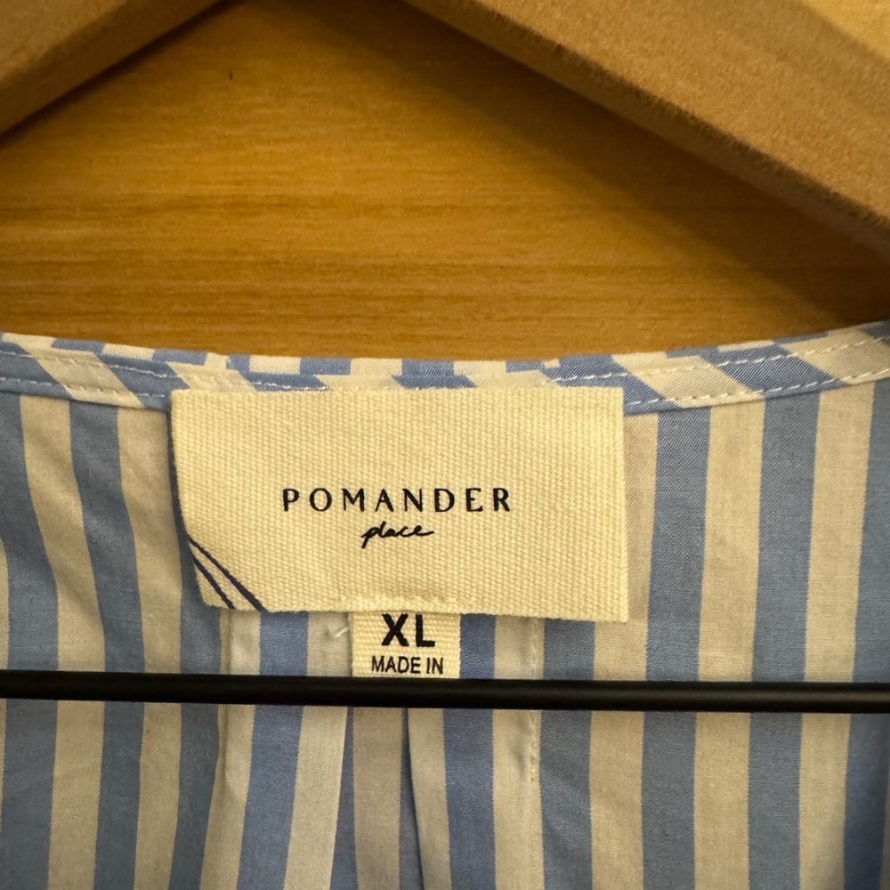 Pomander Place Tuckernuck XL Vertical Stripe Bedford Blouse Puff Sleeve Nautical - Picture 11 of 12